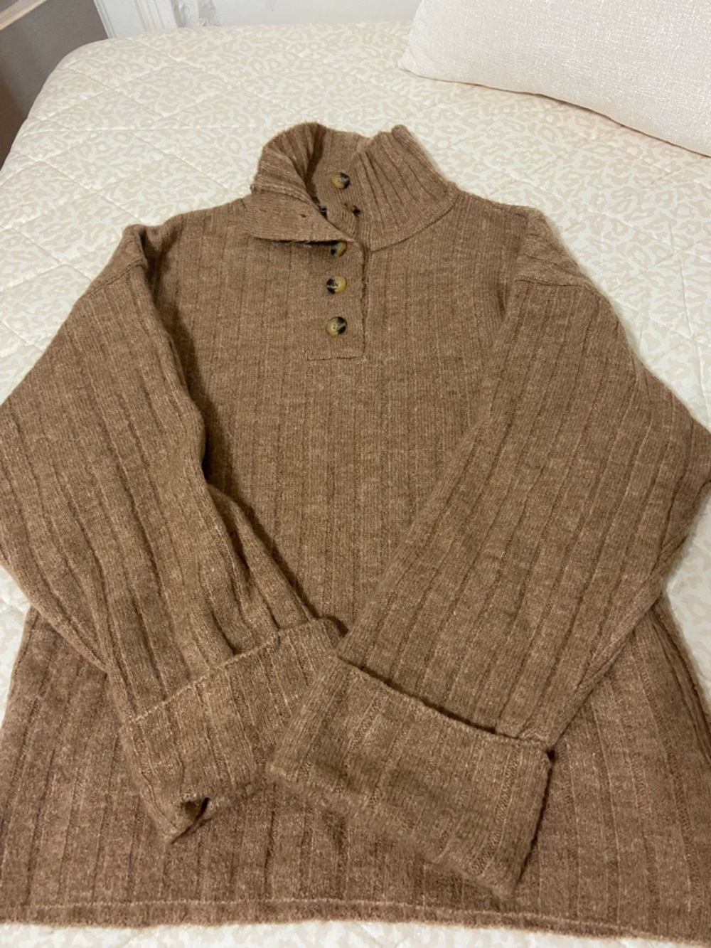 ASOS Brown Ribbed Button-Neck Sweater